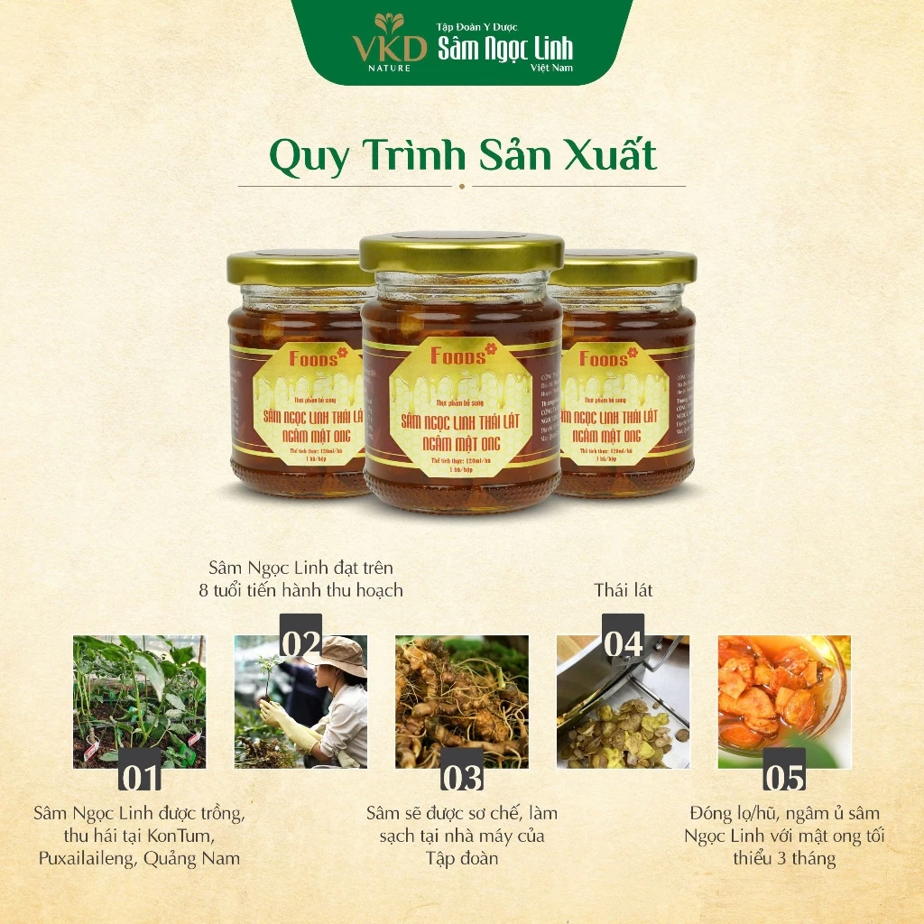 Sâm Ngọc Linh Thái Lát Ngâm Mật Ong