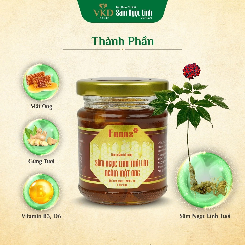 Sâm Ngọc Linh Thái Lát Ngâm Mật Ong