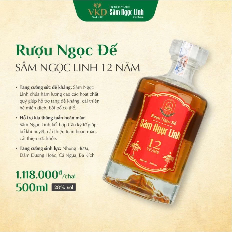 Rượu Ngọc Đế Sâm Ngọc Linh 12 năm