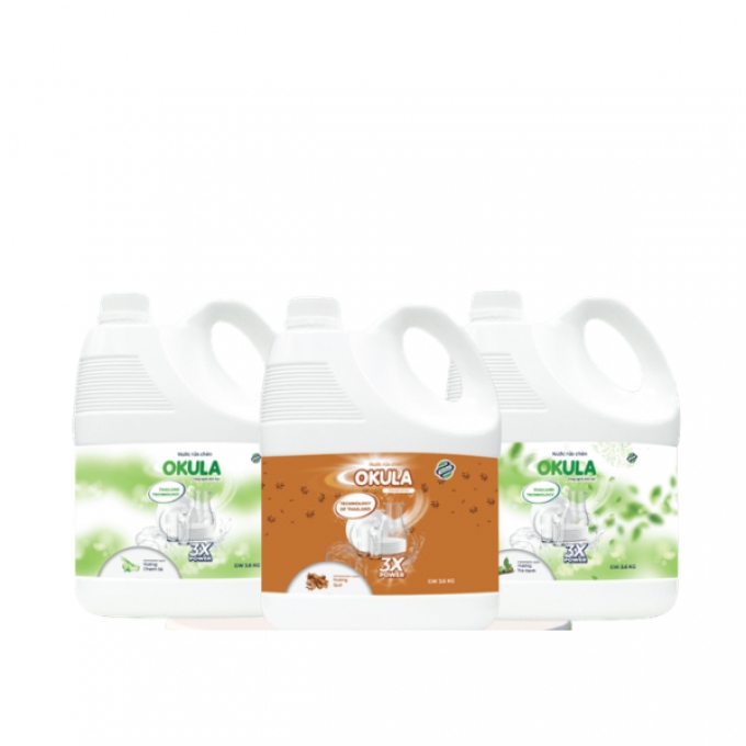 Nước rửa chén OKULA Hương Chanh Sả, dung tích 3.6KG, rửa sạch dầu mỡ, an toàn cho da