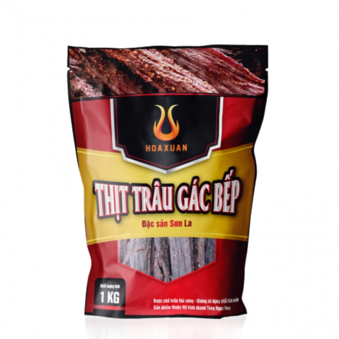 Thịt Trâu Gác Bếp Hoa Xuân OCOP 4 Sao Sơn La – Đặc Sản Tây Bắc Hun Khói Tự Nhiên, Thơm Mắc Khén, Đậm Đà Chuẩn Vị